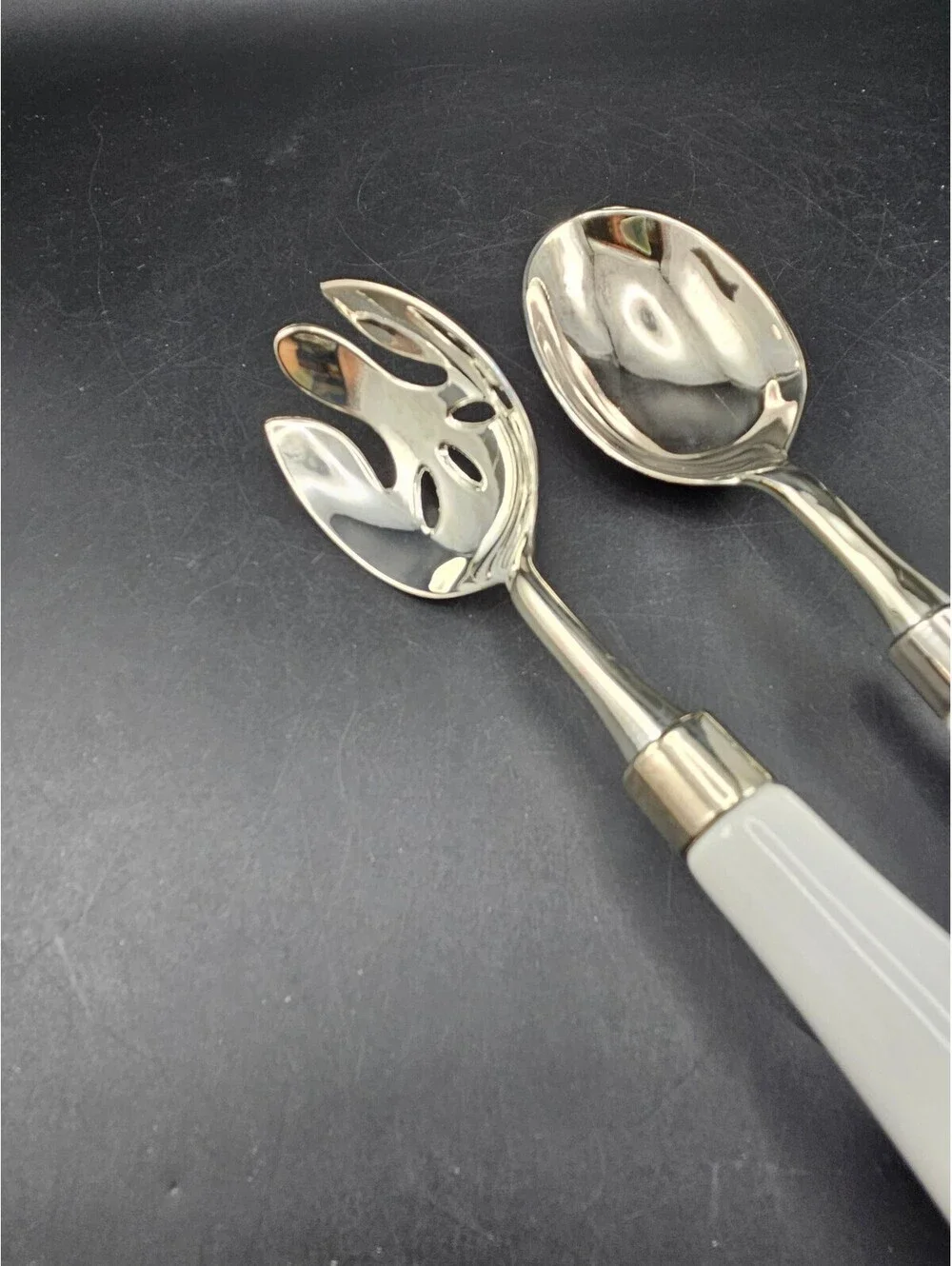 Studio Silversmith Cordon Bleu Silver Plated Salad Serving Set Porcelain Handle